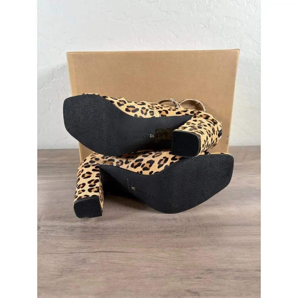 All Black Quad Strap Heel Leopard‎ Women's Size EU 39 NEW